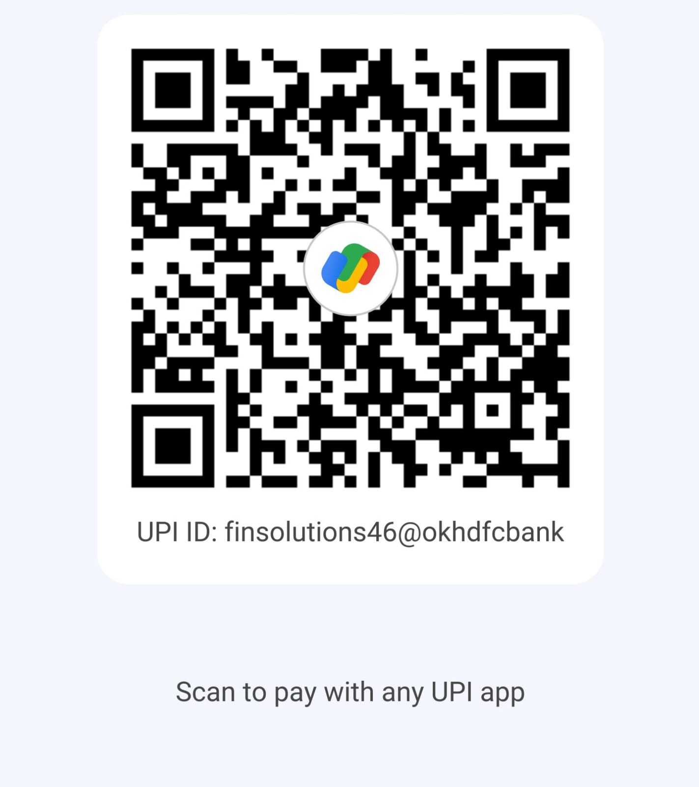 Scan to Pay via UPI - finsolutions46@okhdfcbank
